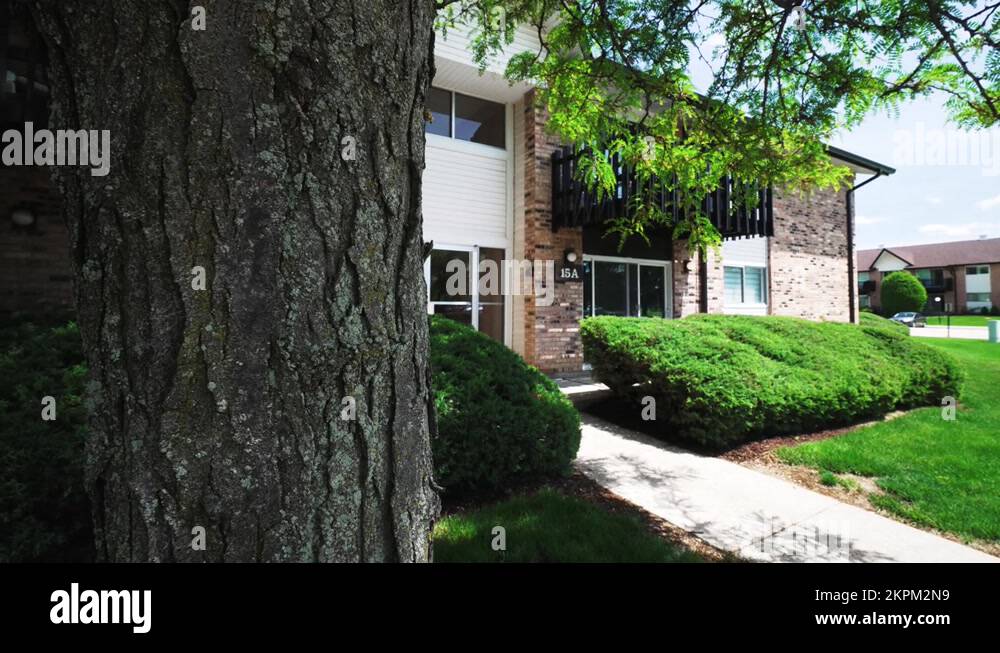 front entrance of an complex appartments in Willowbrook Illinois USA 4k