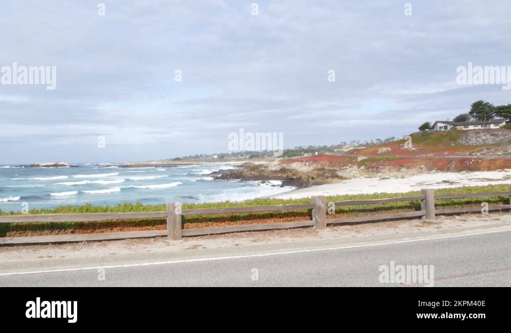 17mile drive scenic road, Monterey, California, ocean waves. Succulent