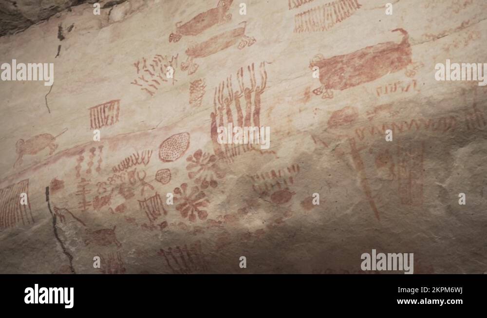 Ancient Rock Paintings In The Colombian Amazon Rainforest. Close Up