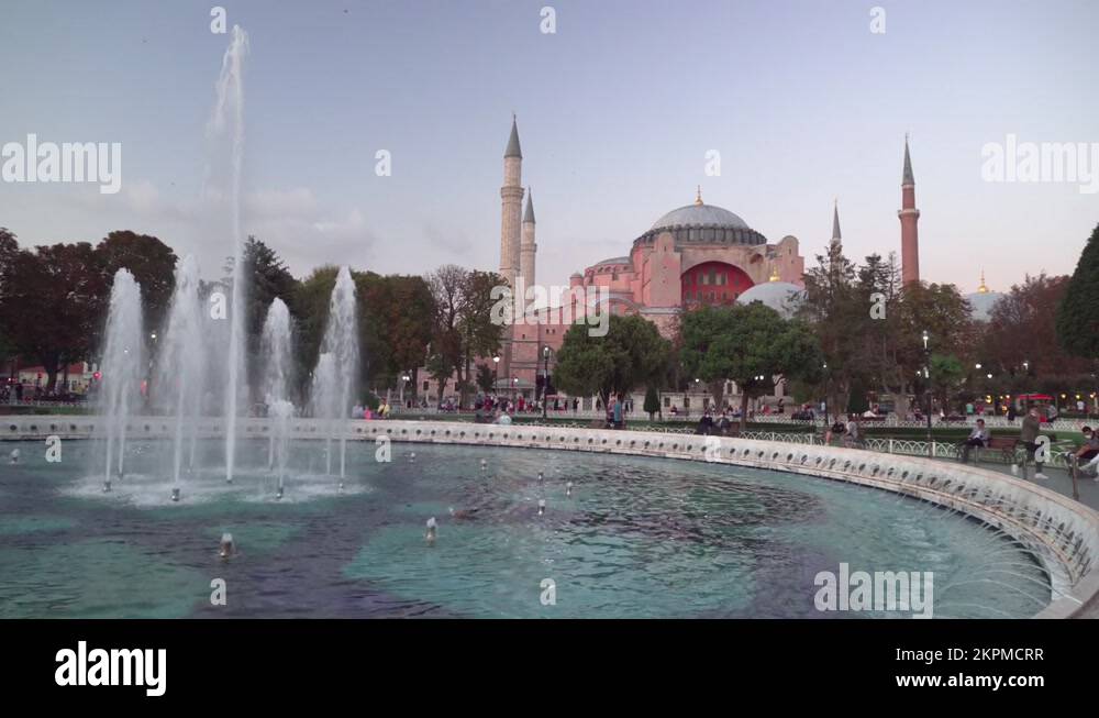 Scenic fountain at the Sultanahmet Square and the Hagia Sophia Stock ...