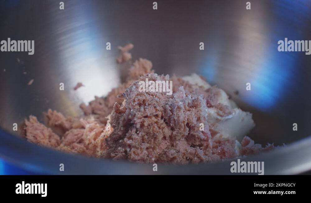 Canned Tuna, Lowfat Cheese, And Mayonnaise In A Mixing Bowl, Seasoned