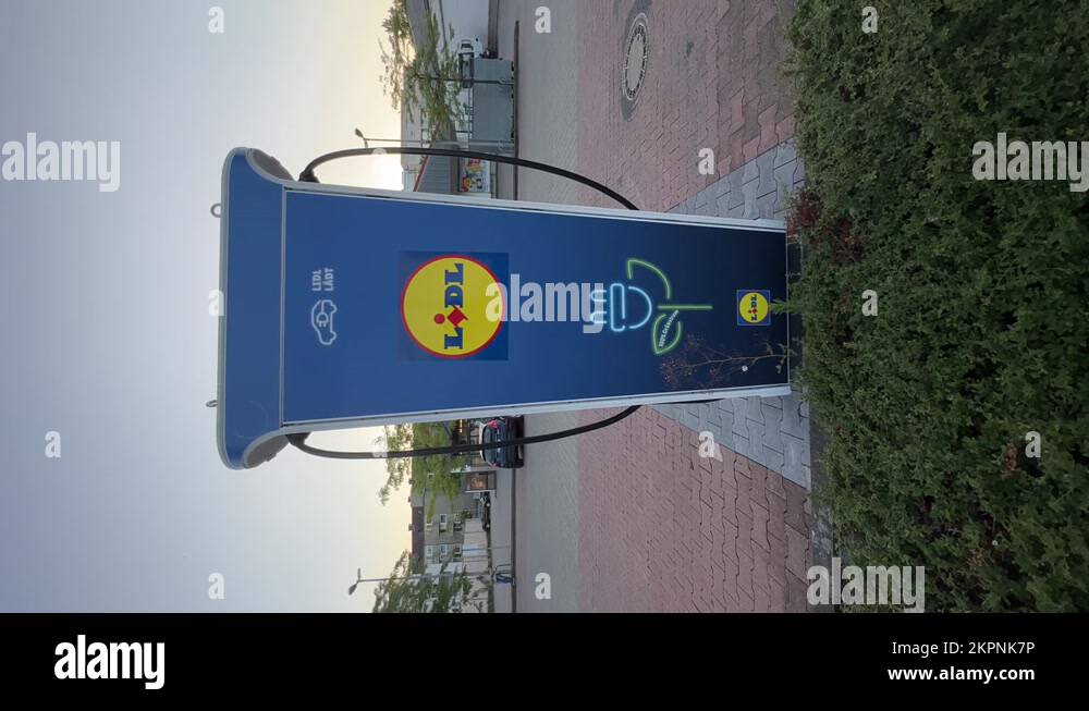 Lidl charging station on supermarket parking lot Editorial use only