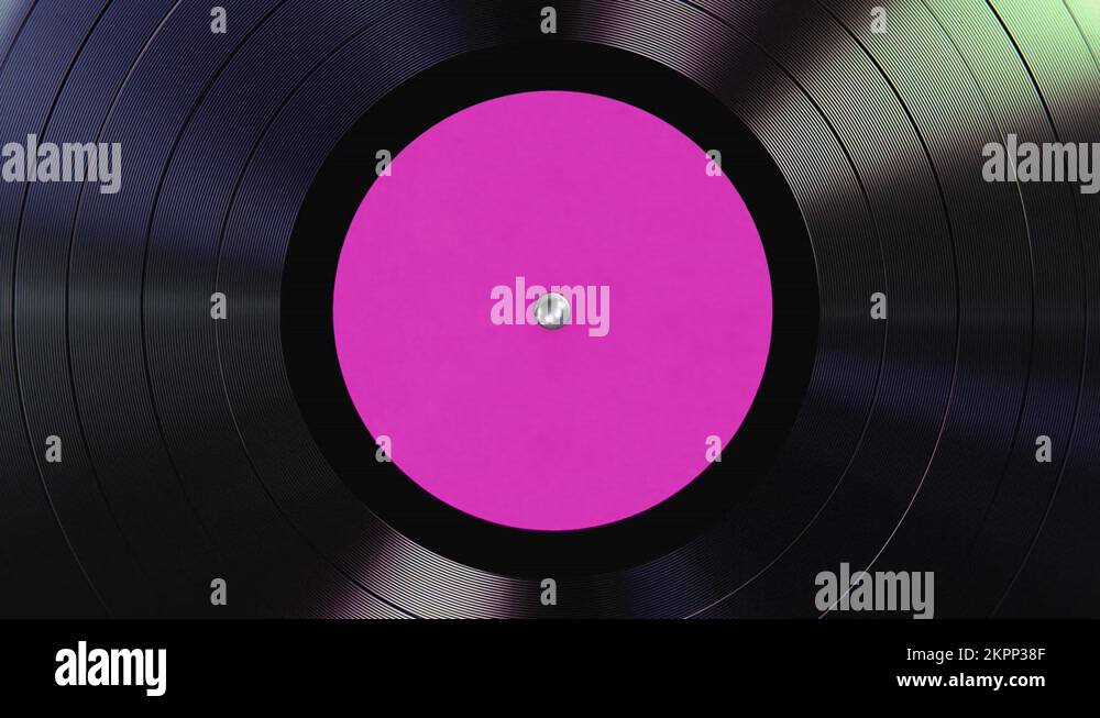 Spinning blank pink label classic vinyl record looping 3D animation