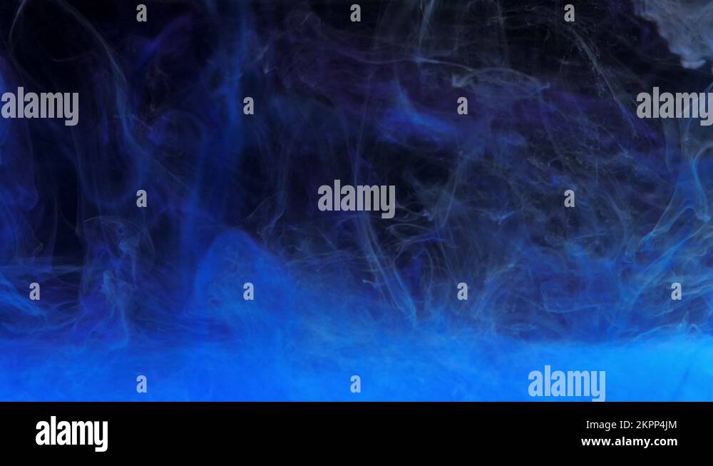 Blue and gray ink acrylic paint mixing in water, swirling softly