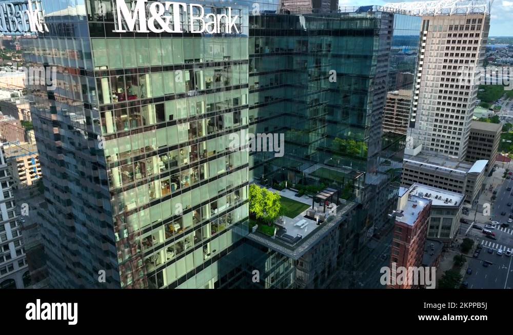 M and T Bank building. Glass skyscraper reflects light. M T Bank Stock