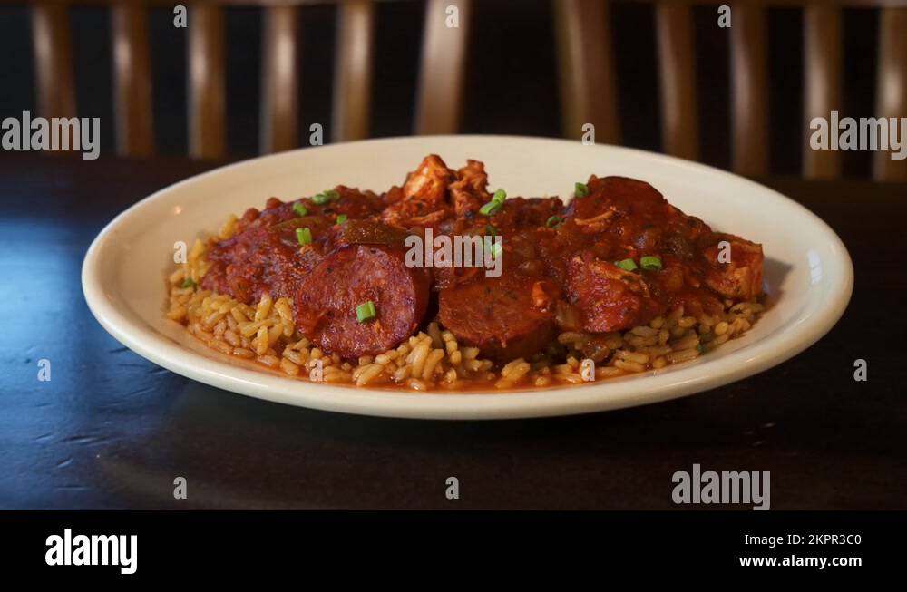 Cajun jambalaya with dirty rice and sausage, slider 4K Stock Video