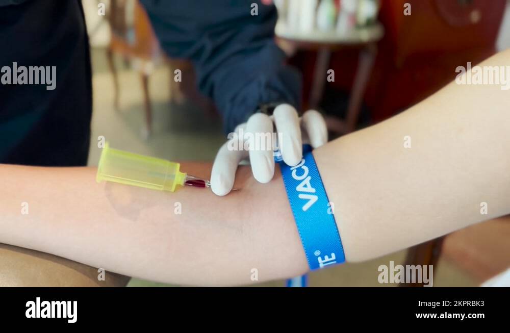 Medical Check Up Blood Test Extracting Sample Pulling Needles Out Stock
