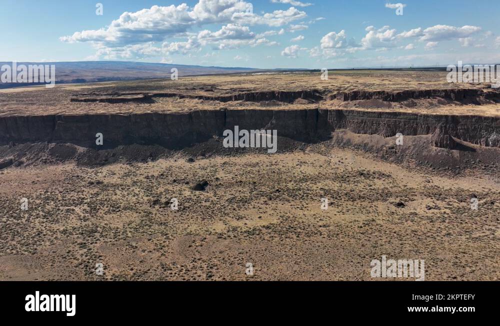 Orbiting aerial over the Frenchman Coulee Spring Basin in Eastern Stock