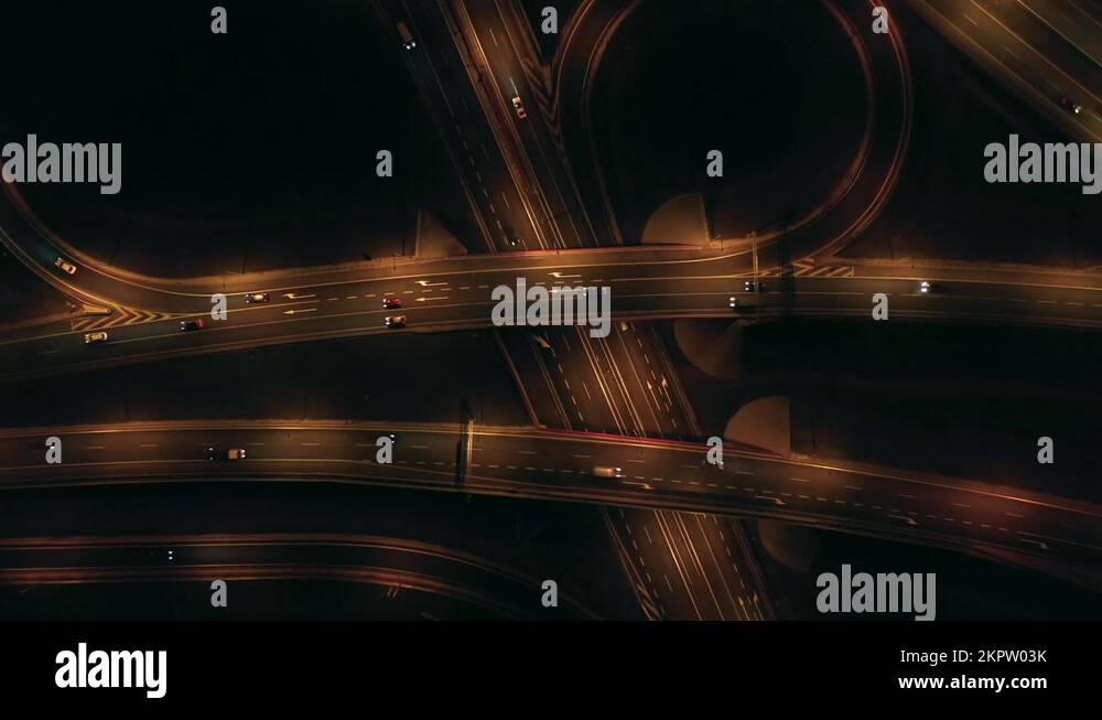 Top down view of the intersection of flyovers and highway with bridges ...