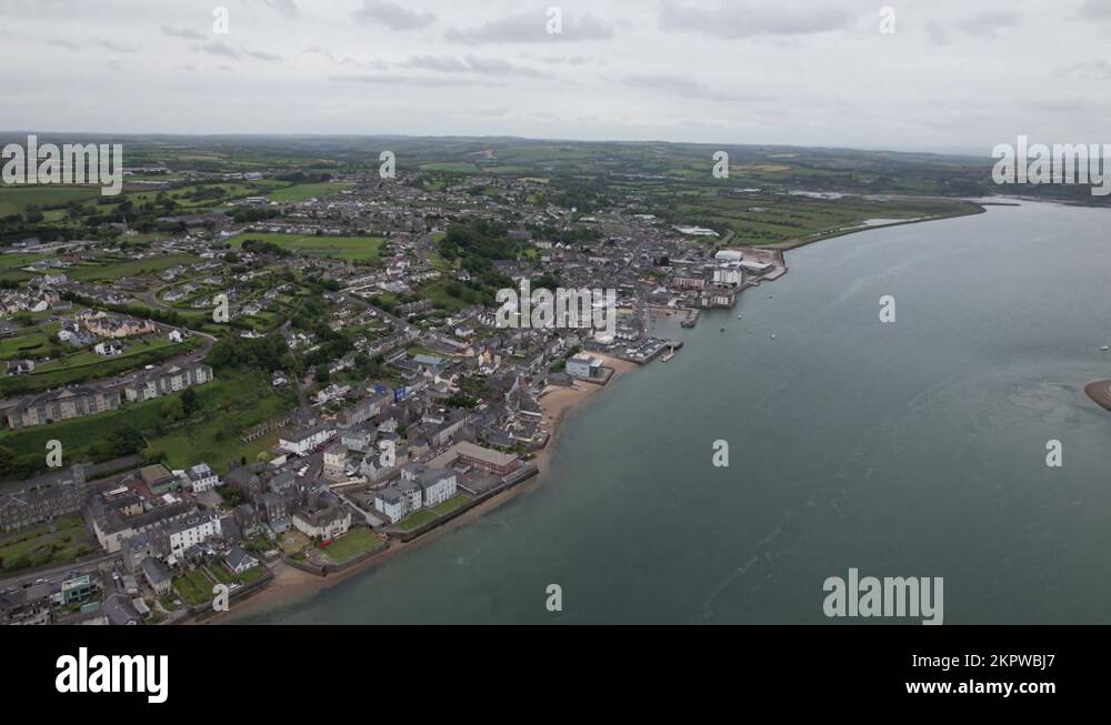 Youghal seaside resort town in County Cork, Ireland high drone aerial