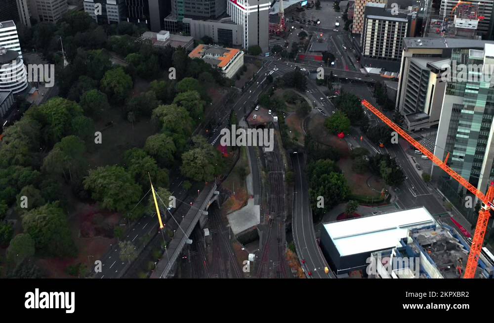 Fly Over Roma Street Station Through King Square Park In Brisbane Stock Video Footage Alamy