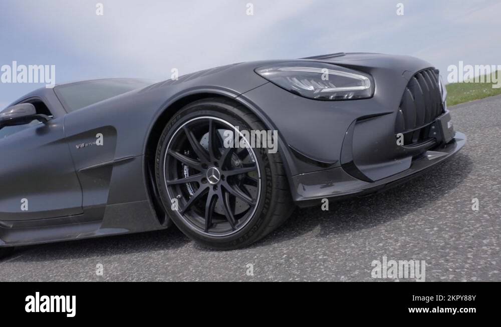 Camera Rotates and Zooms Towards the Tire and the Mercedes Benz Logo ...