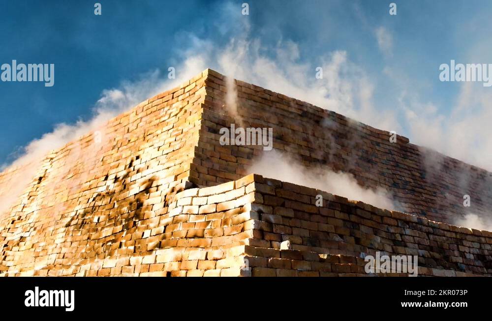 Claybricks being fired in open air kiln, harmful greenhouse gas