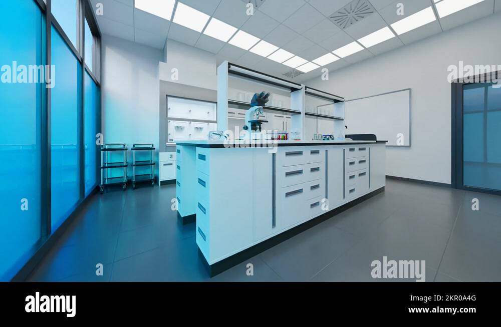 Light laboratory interior. Fully equipped empty lab. Clean white