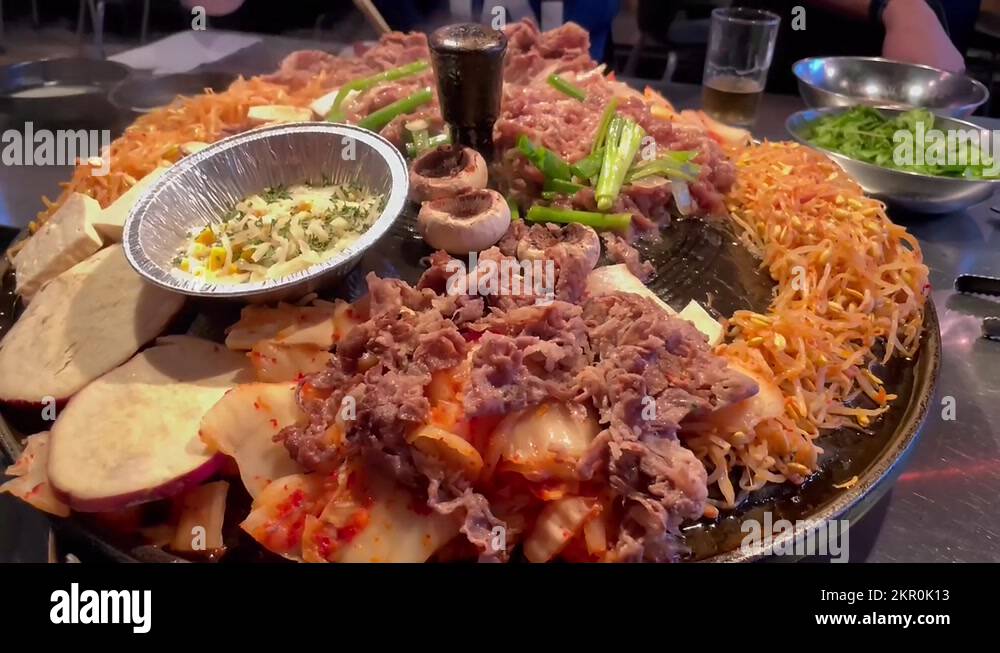 Korean BBQ feast in Koreatown Los Angeles. Brisket, bulgogi, kimchi