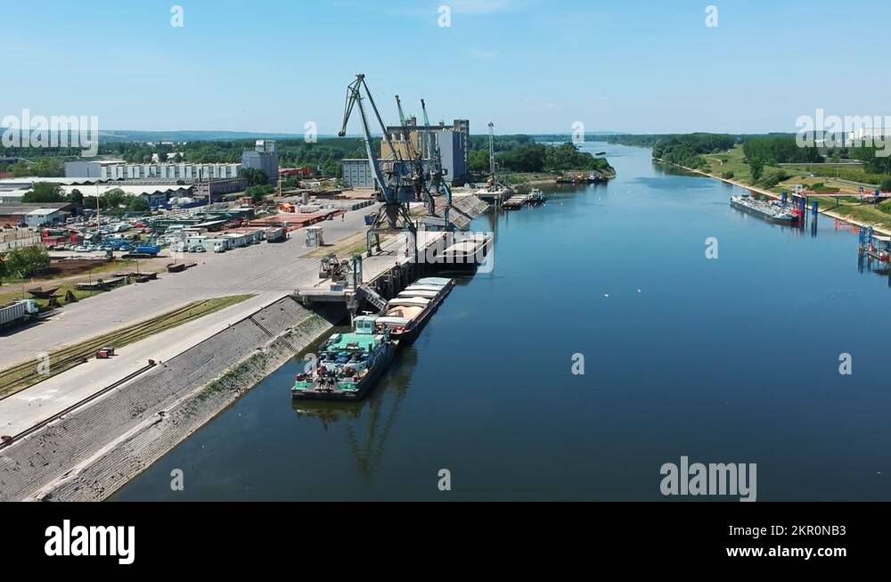 Grain Loading Terminal With Bulk Carrier And Industrial Cranes Stock ...