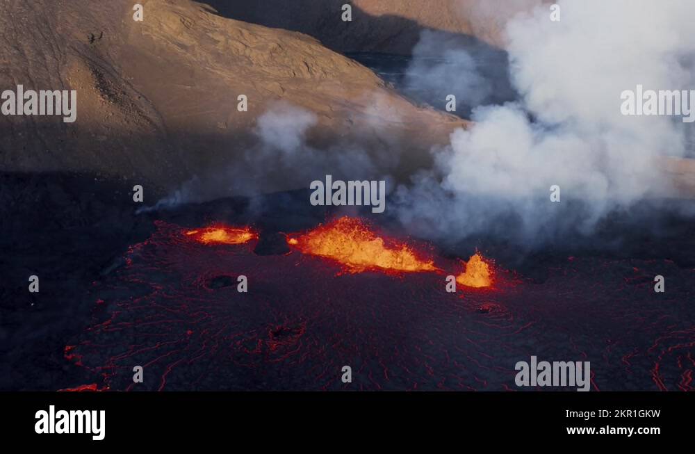 Iceland volcano active in 2022, fissure opening erupting molten lava ...