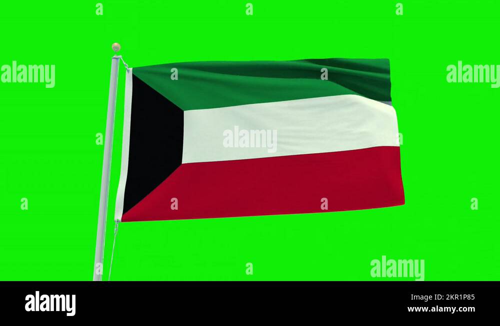 Seamless loop animation of the Kuwait flag on a green screen background
