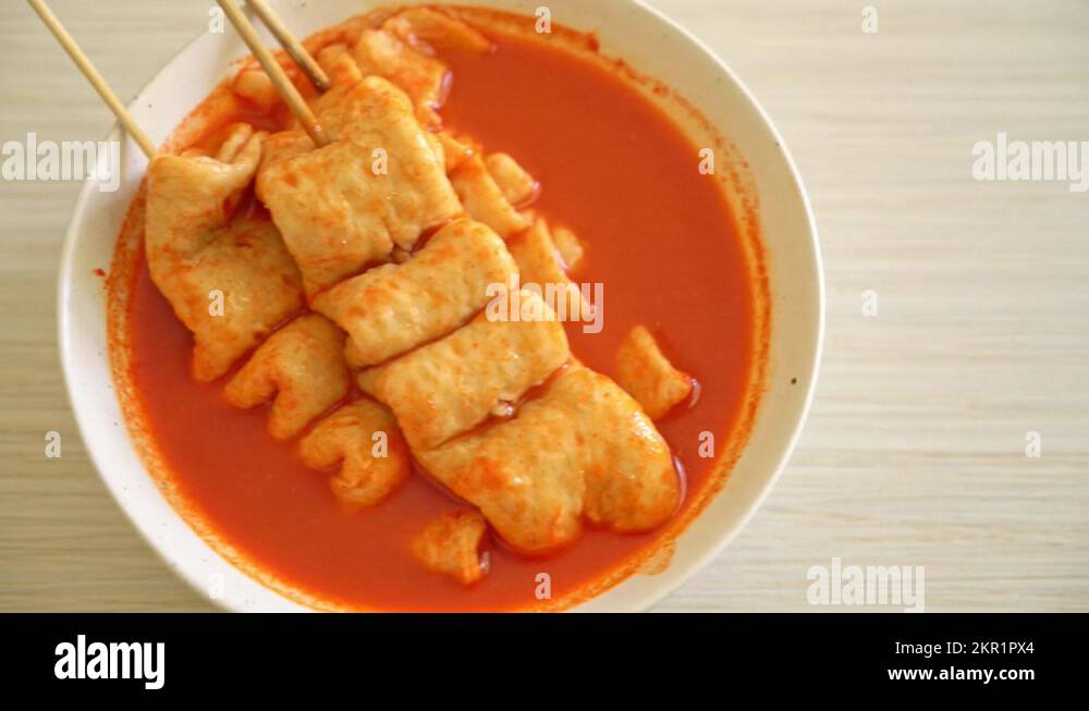 Odeng Korean fish cake skewer in Korean spicy soup Korean street