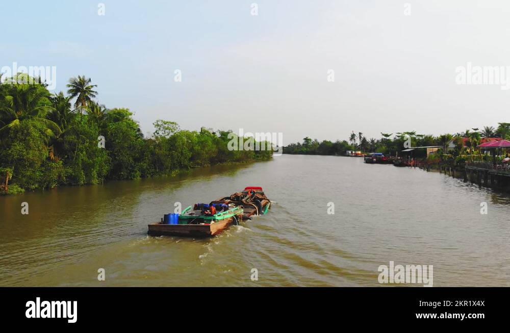 Ferry Boat Floating on Mekong Delta River in Vietnam Asia, Brown Water ...