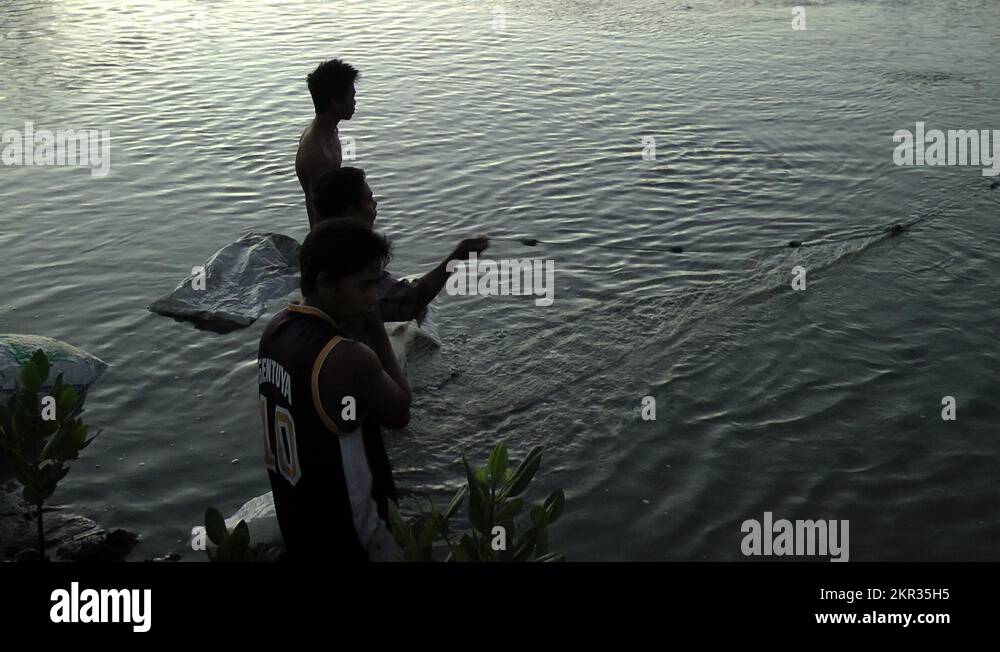 Harvesting Milkfish on a Fish farm on Panay island in the Philippines