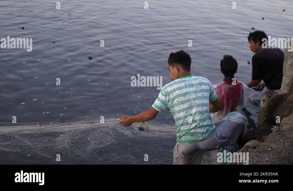 Harvesting Milkfish on a Fish farm on Panay island in the Philippines