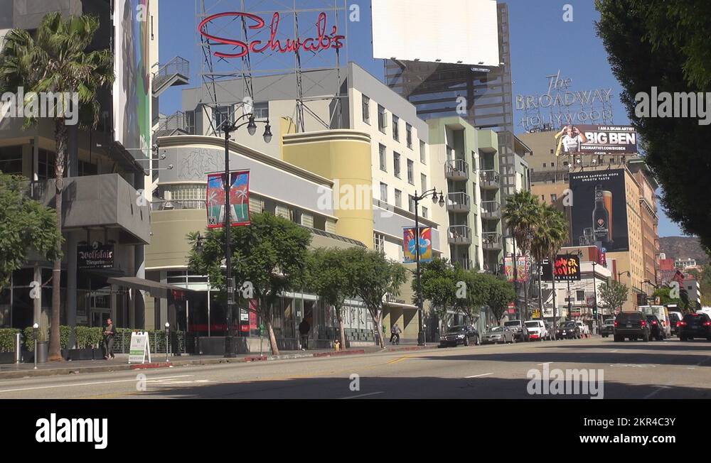 Traffic street in Hollywood downtown, Highland Boulevard, Blvd, LA, Los