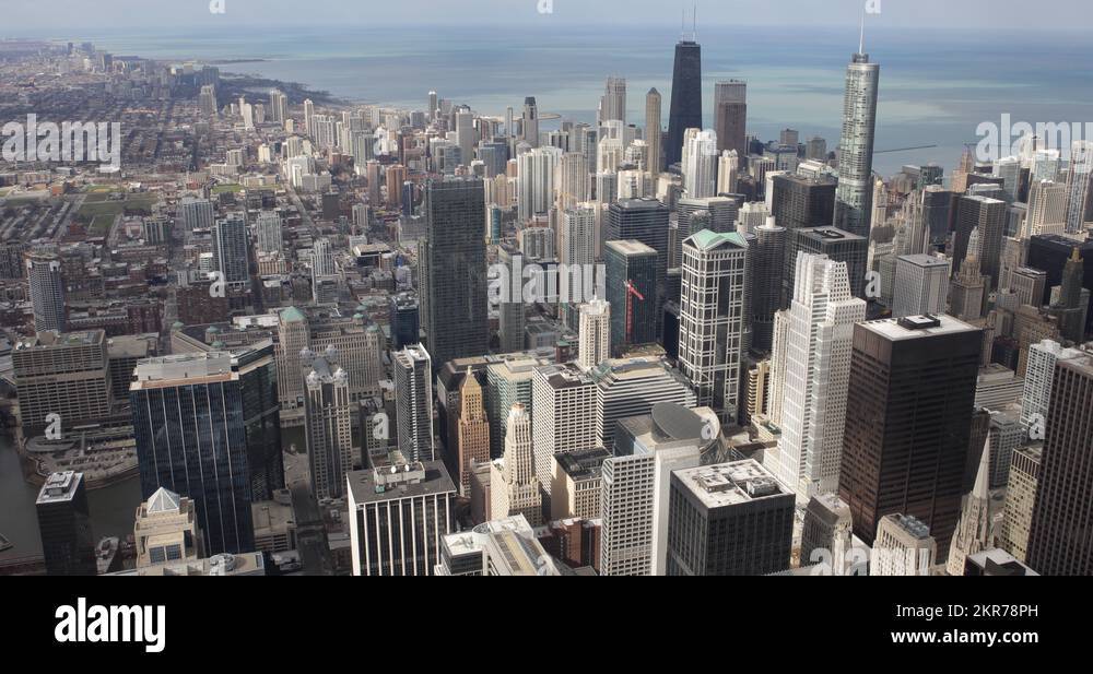 Ultra Hd 4k Above Aerial View Downtown Chicago Skyline Hancock Tower
