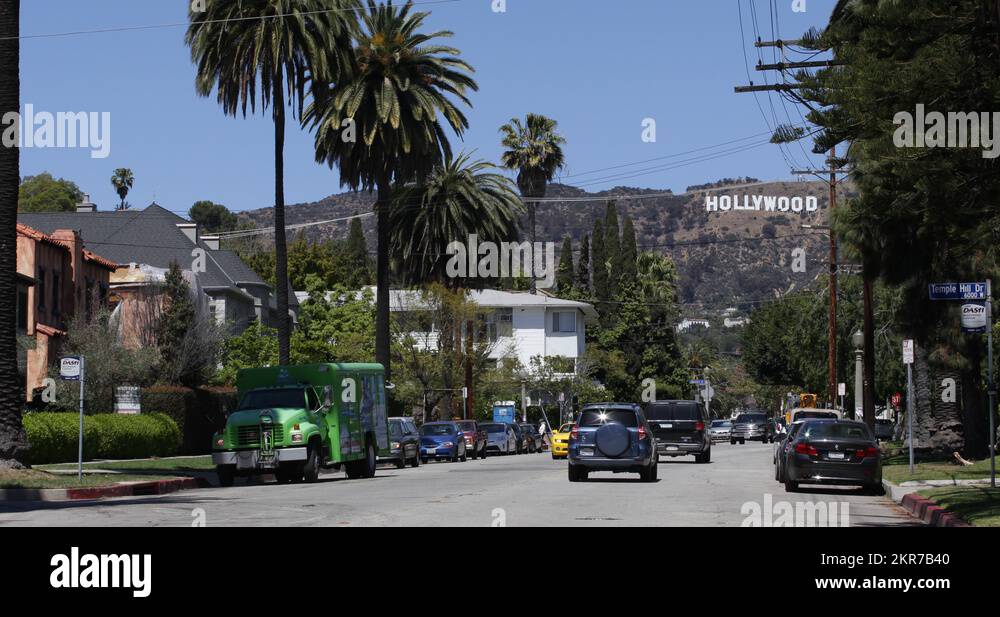 Ultra HD 4K UHD Hollywood Sign Los Angeles Street Car Traffic Palm ...