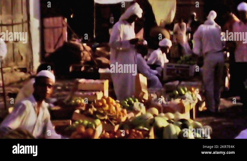 Bahrain public market selling fruit vegetable vintage film 1960 HD D001
