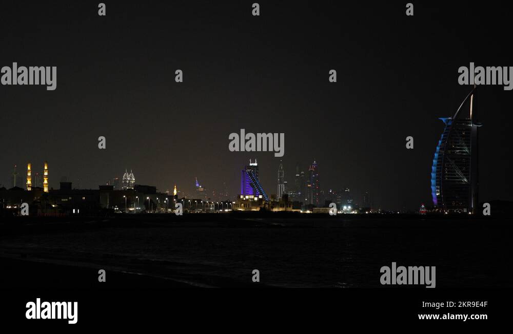 Illuminated Evening Nightfall Night Dubai Marina Skyline Burj Al Arab