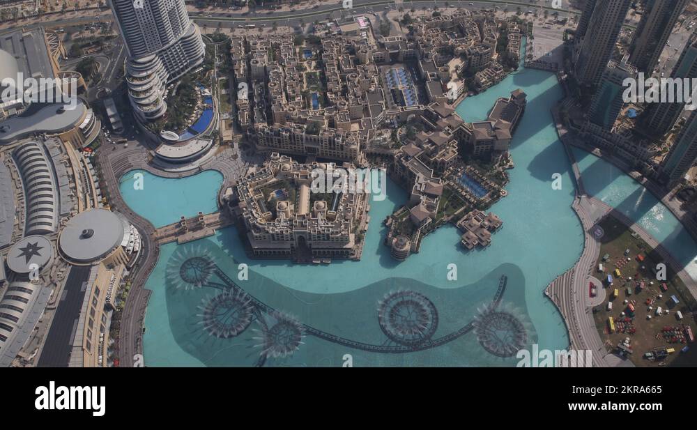 Ultra HD 4K UHD Aerial View Largest Dancing Water Fountain Lake Dubai