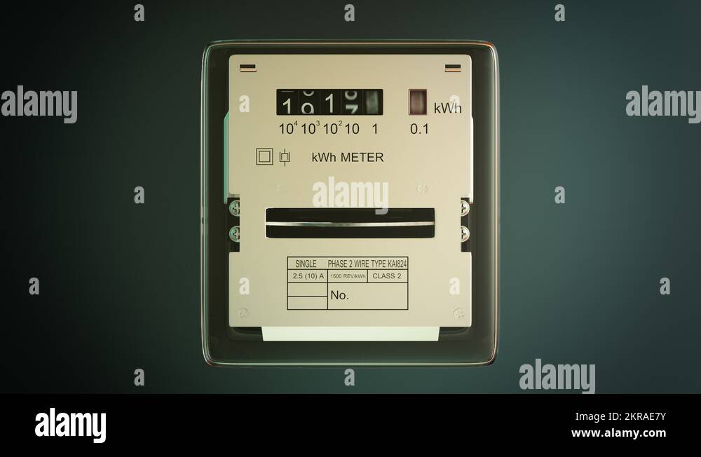 Analog electricity meter showing household consumption.watt energy KWh