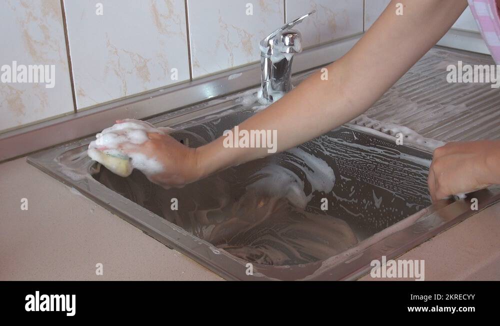 Cleaning metal kitchen sink Stock Videos & Footage HD and 4K Video
