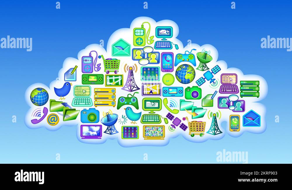 Cloud Computing Loop. Digital devices and communication icons in a ...