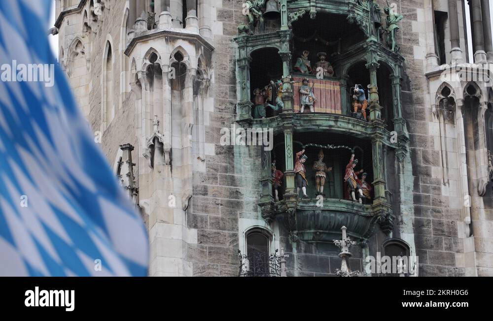 Bavarian Flag Tourists Attraction Glockenspiel Chimes Music Munich New