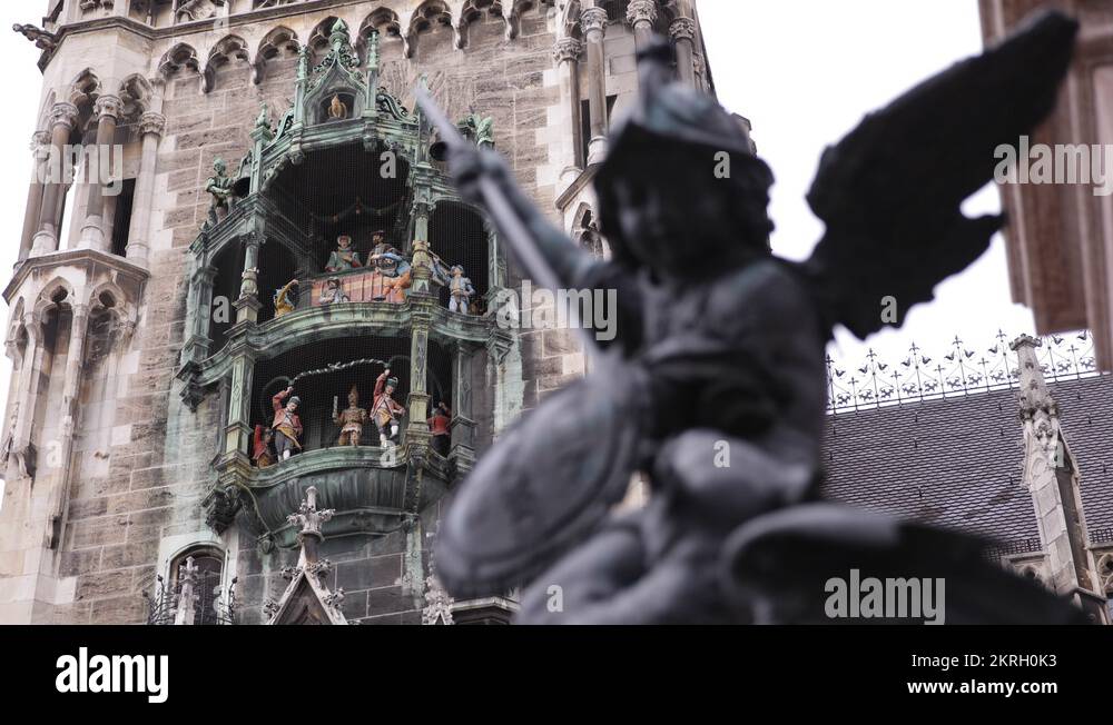 Famous Munich Landmark Glockenspiel New Town Hall Putto Killing Dragon