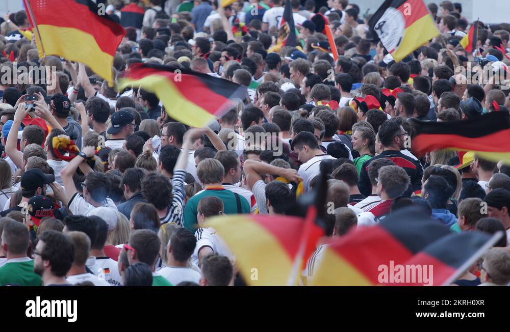 Standing Spectators Crowd Seat Large Arena Waving Flags World Cup