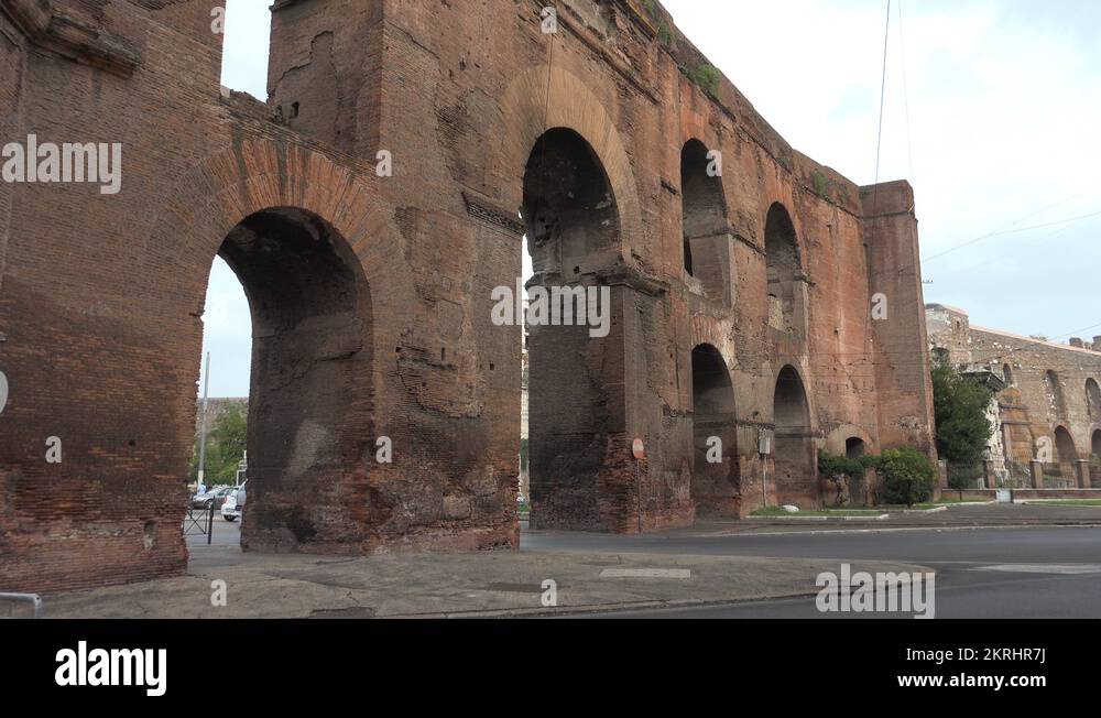 Roman Tram, traffic through Porta Maggiore, Rome 4K Stock Video Footage