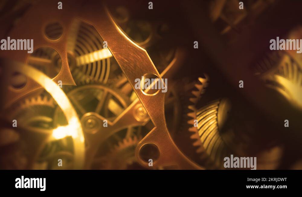 Inside a clock, infinite zoom into the clockwork mechanism. A 3d ...