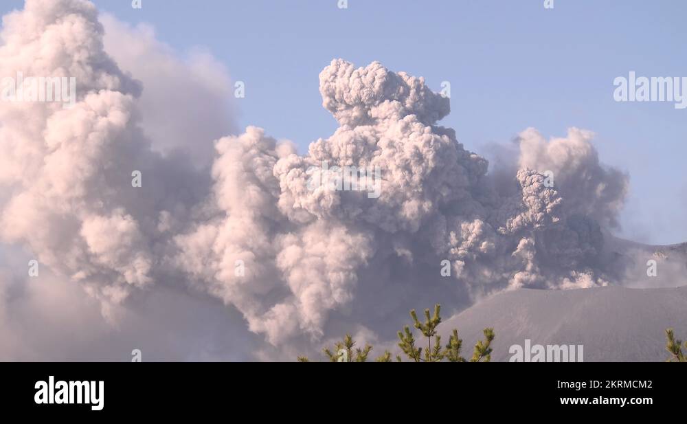 Volcanic Eruption At Sakurajima Volcano Spews Ash Cloud Into Air Stock
