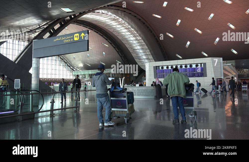 Departure hall at Hamad International Airport, Doha, Qatar Stock Video