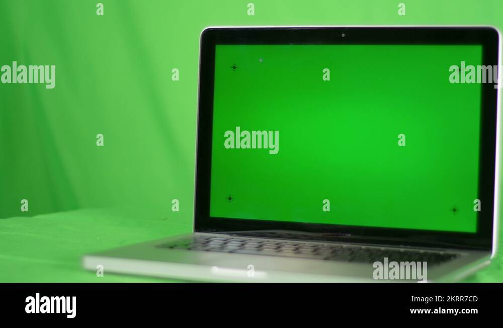 Laptop green screen on the green screen background Stock Video Footage