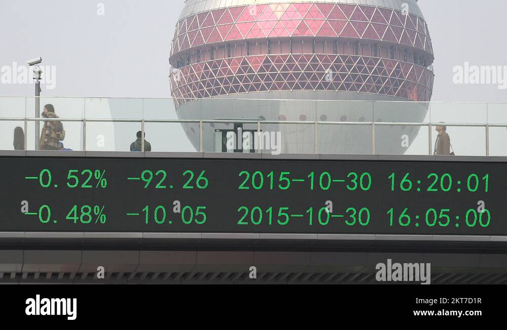 Stock market ticker board, Pearl Tower, financial investment, Shanghai