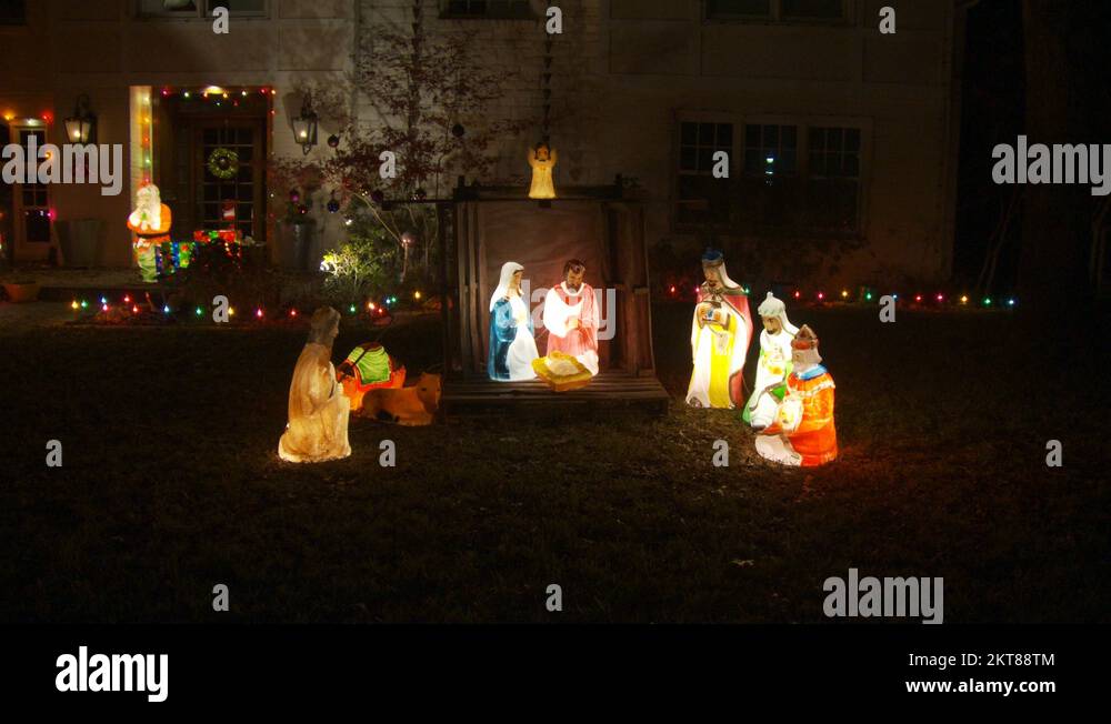 Zoomin on an outdoor Nativity scene Stock Video Footage Alamy