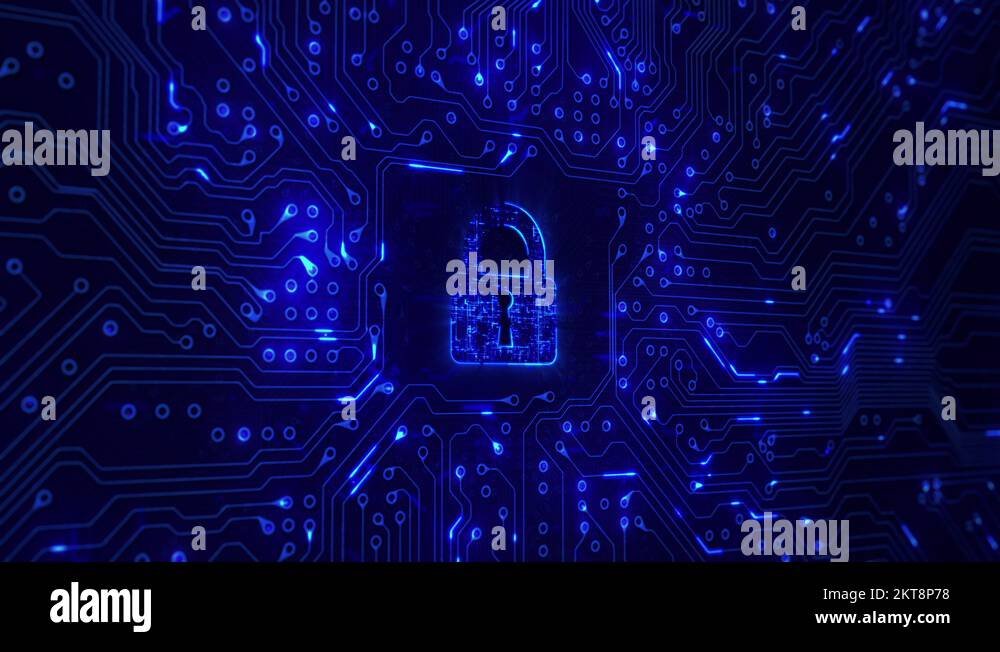 Network security concept, lock with circuit board. Firewall. Loopable ...