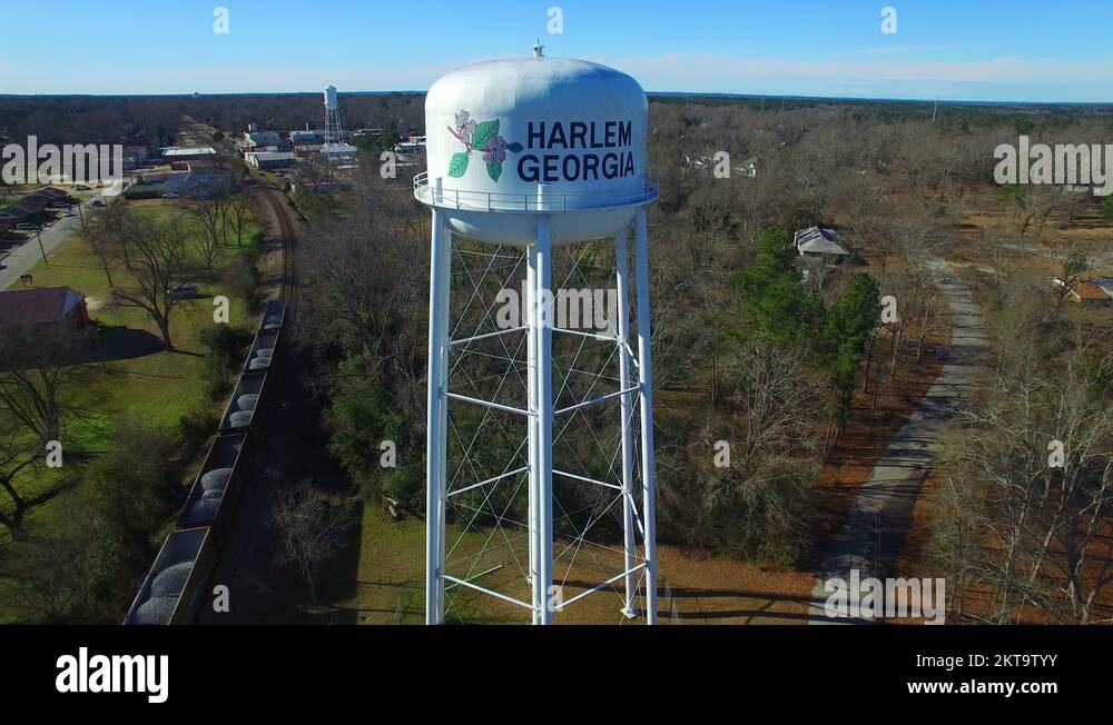 Harlem GA Water Tank flyover train below Stock Video Footage Alamy