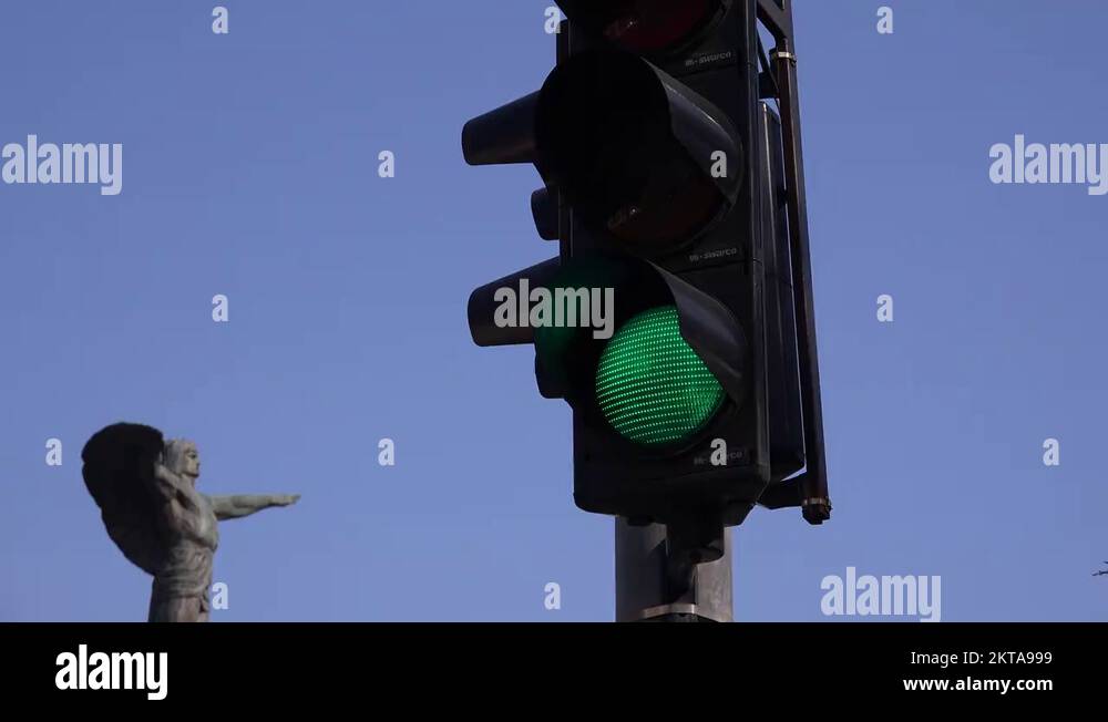 Car traffic lights sign, green color turning yellow turning red, stop moving 4K Stock Video