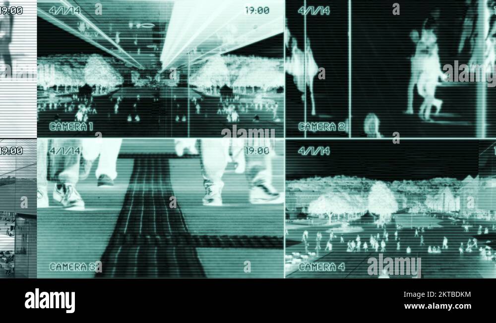surveillance camera monitor split screen background. public safety