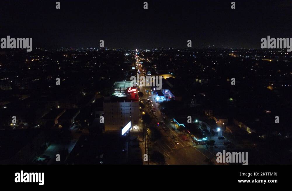 4K aerial establishing shot of Los Angeles at night Stock Video Footage